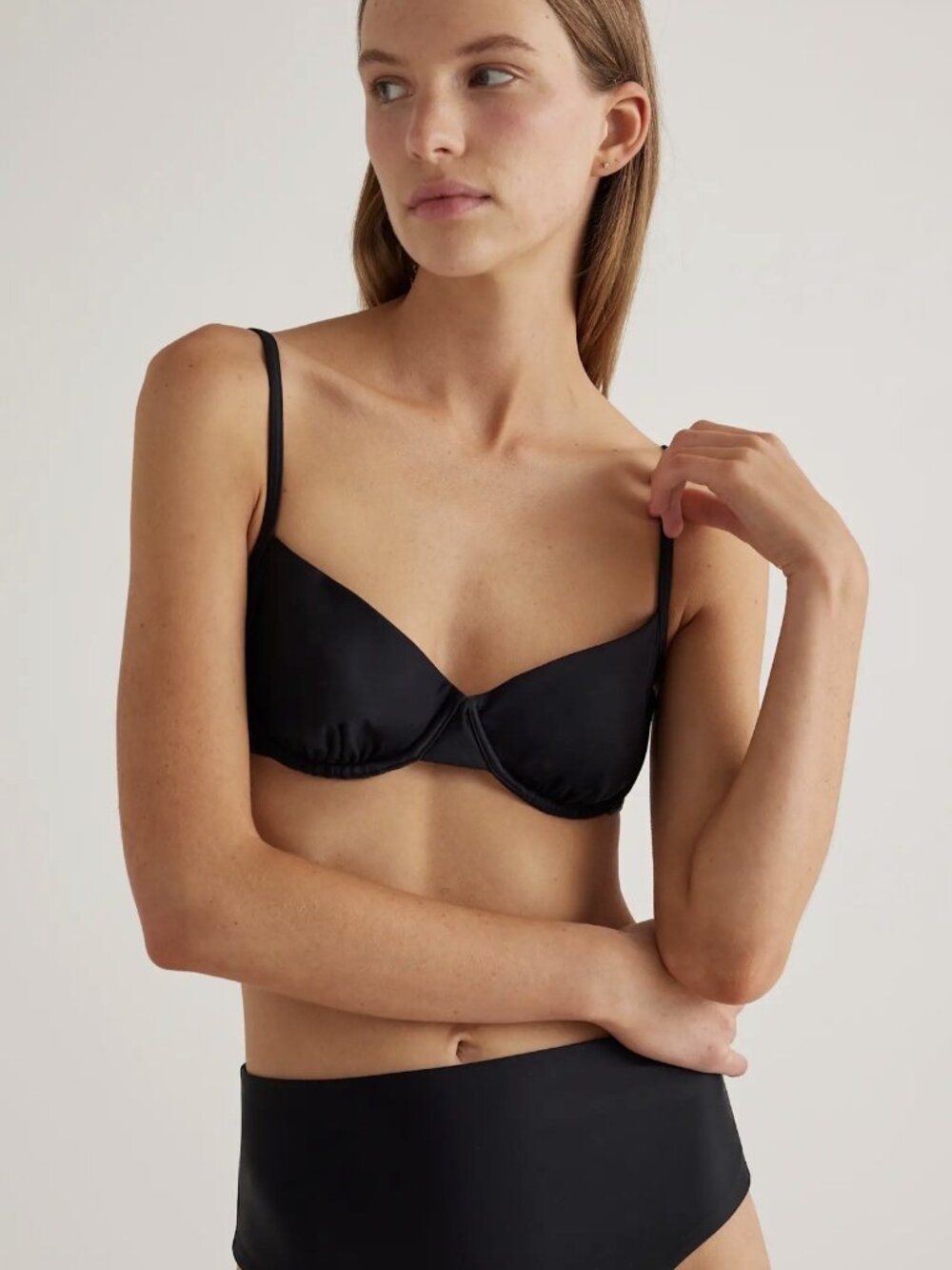 Quince Italian Demi Bikini Top - Black - Sz L NWT